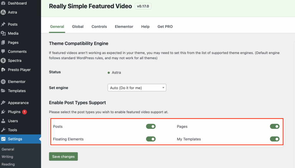 Really Simple Featured Video Setting Configuration