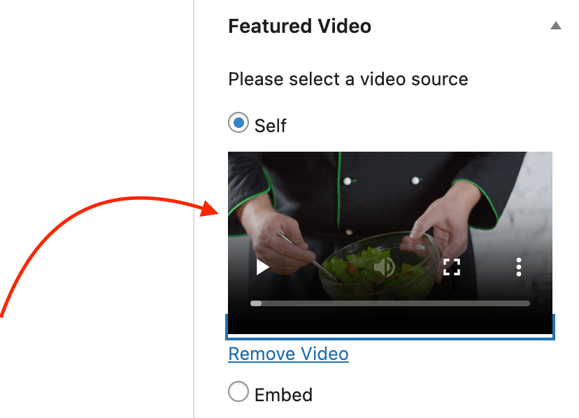 WordPress Block Editor Featured video preview
