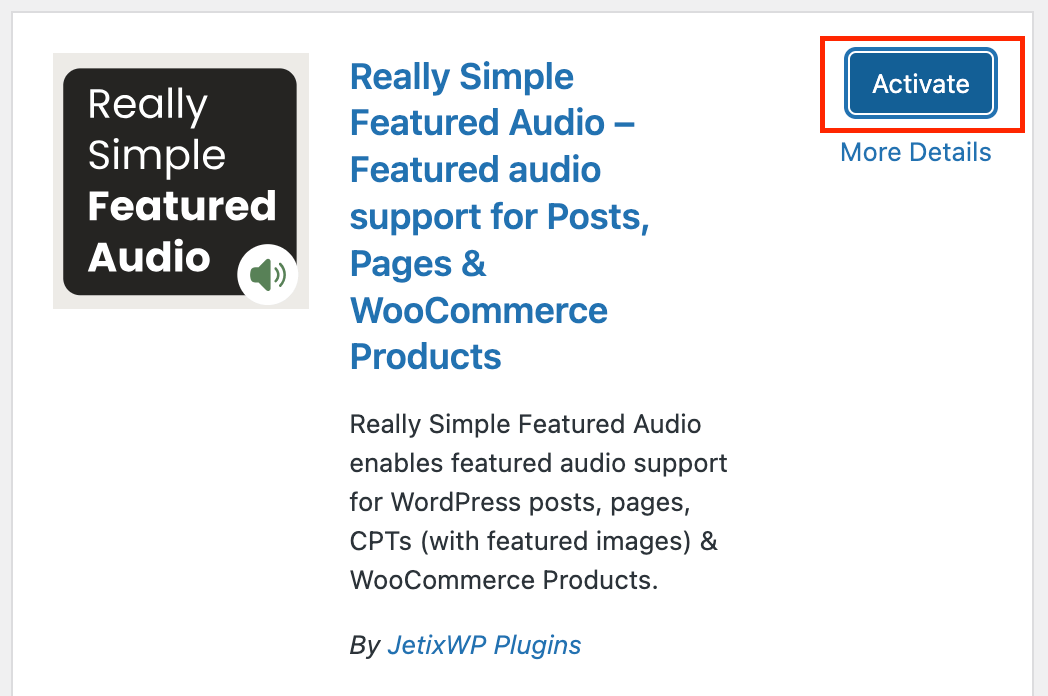 Really Simple Featured Audio Plugin in WordPress Directory
