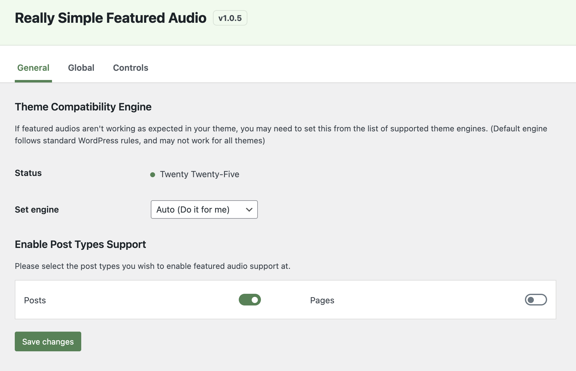 Really simple featured Audio Setting configuration